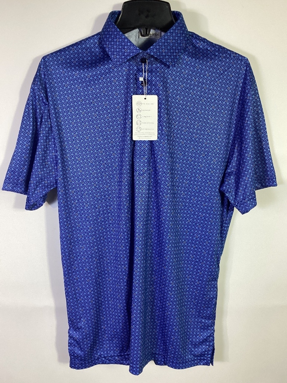 Collars & Co. Polo Shirt Mens Large Blue Geometric Dress Collar Performance Top